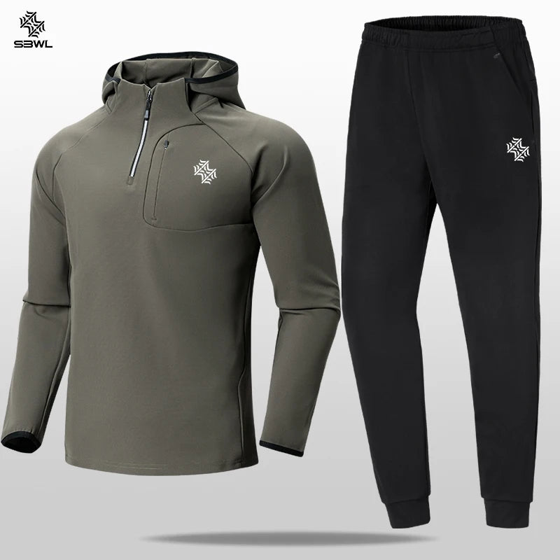 Men's warm long-sleeve sports set - For indoor and outdoor fitness, running, and casual wear in autumn, spring and winter.