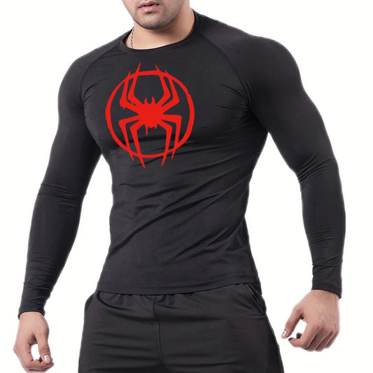 Spider Graphic Compression Shirts for Men - Gym Workout, Running Rash Guard Undershirt, Base layers Sporty Quick Dry T-shirt Tees Tops