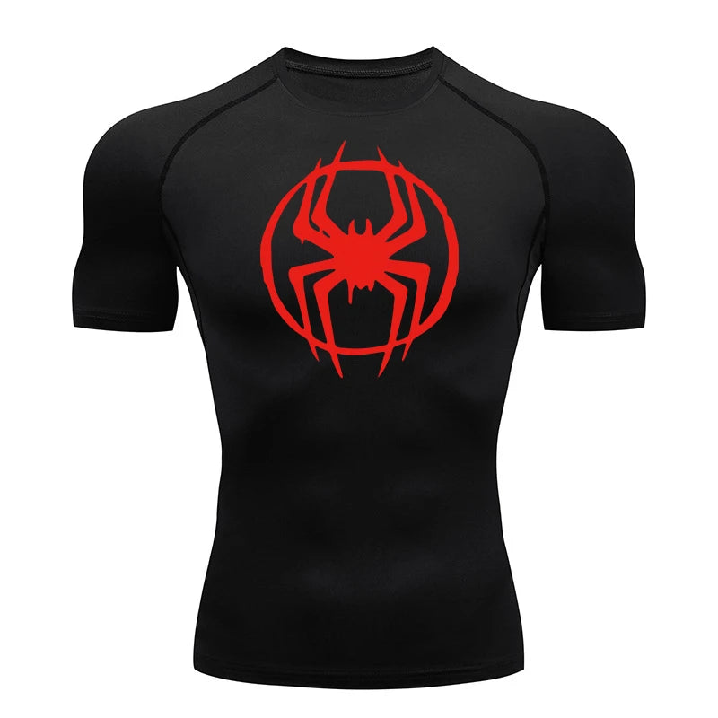 Spider Graphic Compression Shirts for Men - Gym Workout, Running Rash Guard Undershirt, Base layers Sporty Quick Dry T-shirt Tees Tops