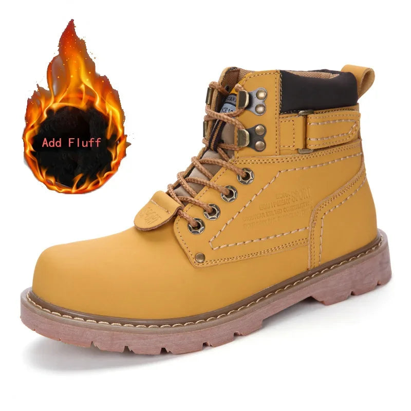 Genuine Leather Unisex Ankle Military Trekking Boots – Yellow Designer Tactical Outdoor Work Sneakers for Men.