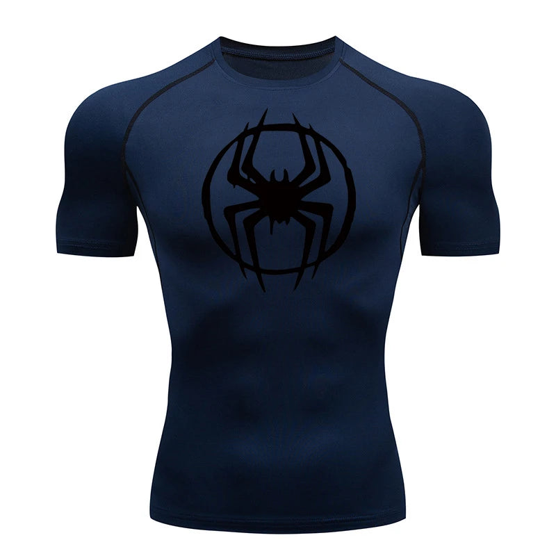 Spider Graphic Compression Shirts for Men - Gym Workout, Running Rash Guard Undershirt, Base layers Sporty Quick Dry T-shirt Tees Tops