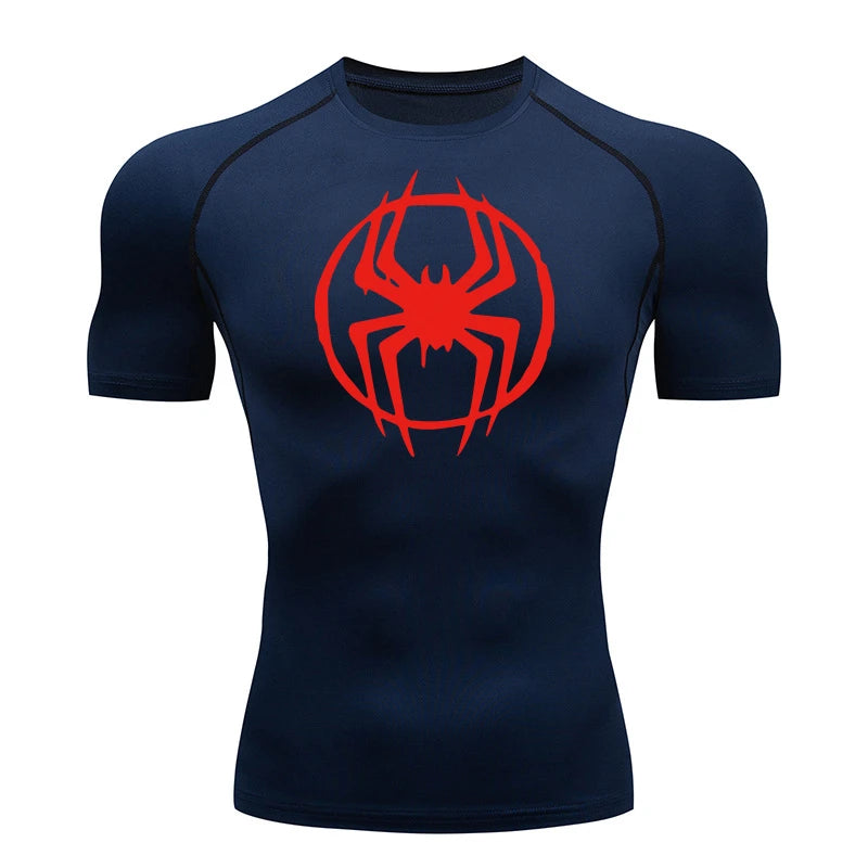 Spider Graphic Compression Shirts for Men - Gym Workout, Running Rash Guard Undershirt, Base layers Sporty Quick Dry T-shirt Tees Tops