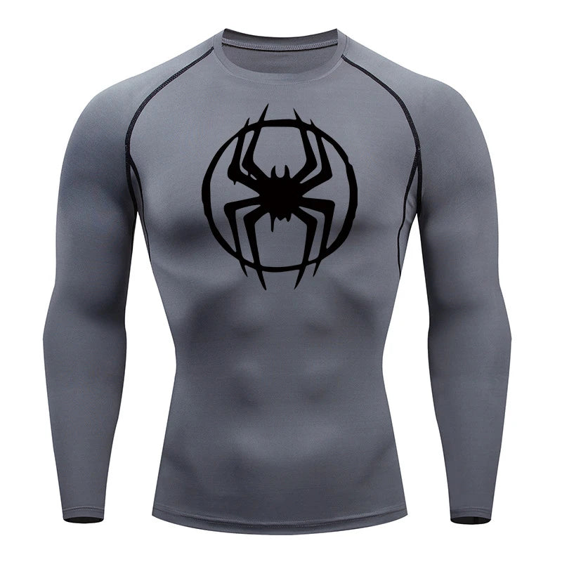 Spider Graphic Compression Shirts for Men - Gym Workout, Running Rash Guard Undershirt, Base layers Sporty Quick Dry T-shirt Tees Tops