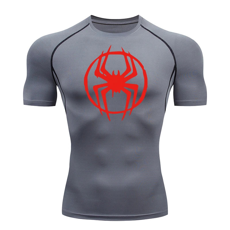 Spider Graphic Compression Shirts for Men - Gym Workout, Running Rash Guard Undershirt, Base layers Sporty Quick Dry T-shirt Tees Tops