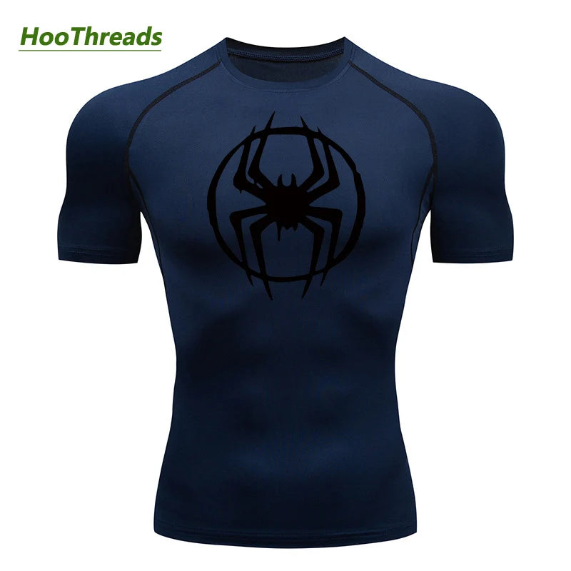 Spider Graphic Compression Shirts for Men - Gym Workout, Running Rash Guard Undershirt, Base layers Sporty Quick Dry T-shirt Tees Tops