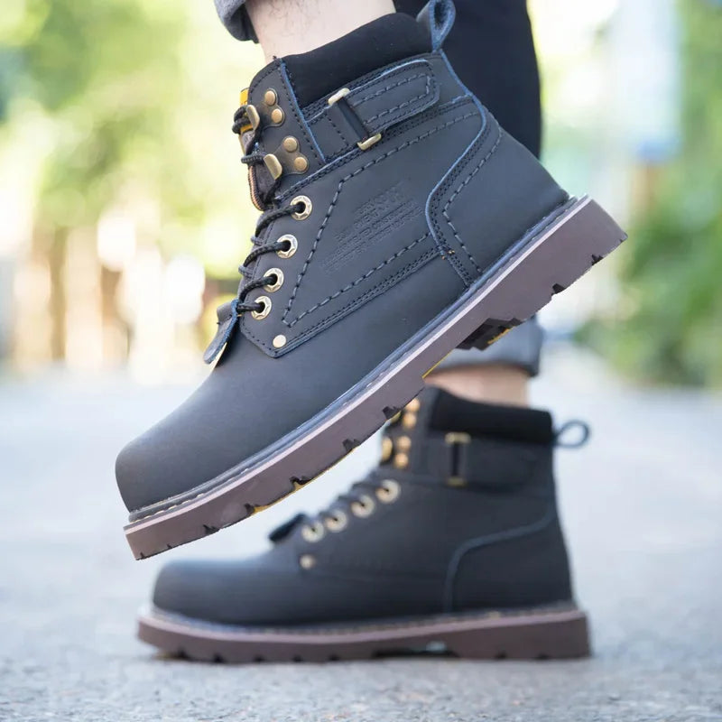 Genuine Leather Unisex Ankle Military Trekking Boots – Yellow Designer Tactical Outdoor Work Sneakers for Men.