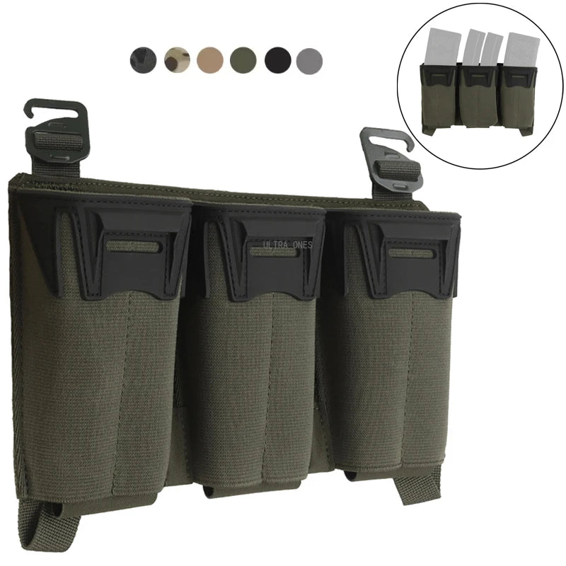 Tactical Shooting Multi-Caliber Triple Magazine Placard Pouch 5.56 / 9MM Extended Vest Front Carrier Bag Triple Mag Pouches