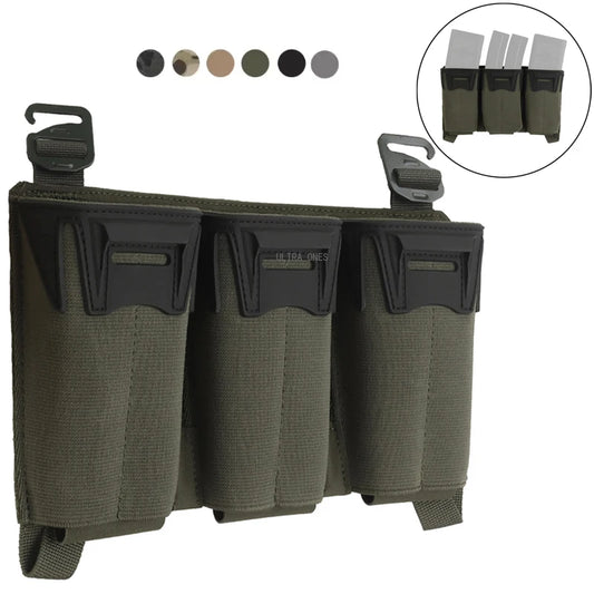 Tactical Shooting Multi-Caliber Triple Magazine Placard Pouch 5.56 / 9MM Extended Vest Front Carrier Bag Triple Mag Pouches