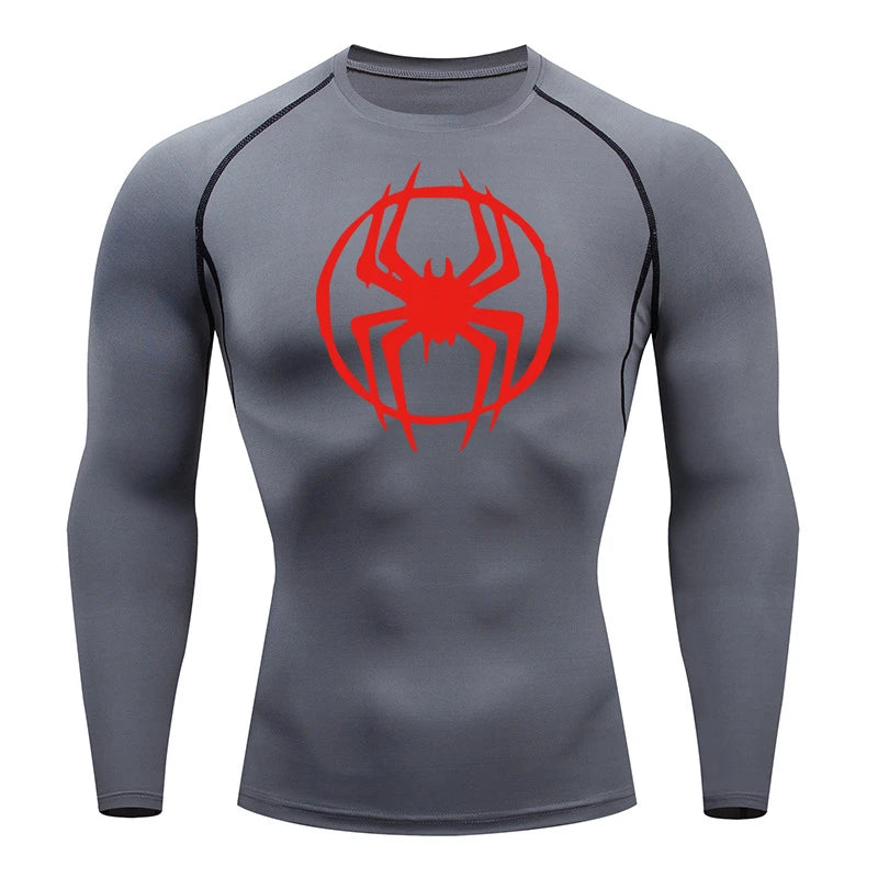 Spider Graphic Compression Shirts for Men - Gym Workout, Running Rash Guard Undershirt, Base layers Sporty Quick Dry T-shirt Tees Tops