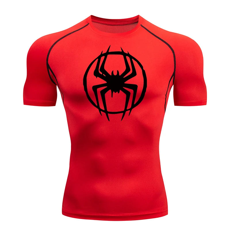 Spider Graphic Compression Shirts for Men - Gym Workout, Running Rash Guard Undershirt, Base layers Sporty Quick Dry T-shirt Tees Tops