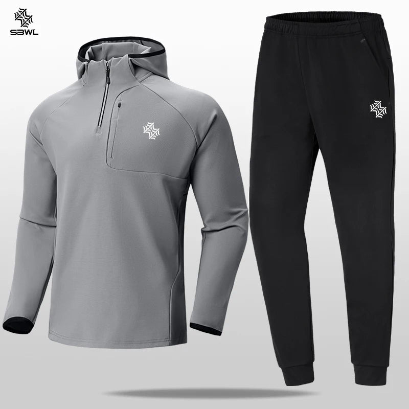 Men's warm long-sleeve sports set - For indoor and outdoor fitness, running, and casual wear in autumn, spring and winter.