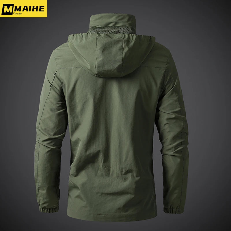 Men's Waterproof Military Windbreaker Jacket – Hooded Combat Coat for Autumn Hiking, Biking & Outdoor Wear