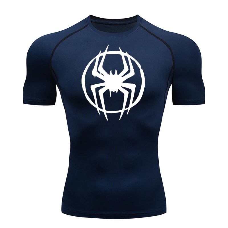 Spider Graphic Compression Shirts for Men - Gym Workout, Running Rash Guard Undershirt, Base layers Sporty Quick Dry T-shirt Tees Tops