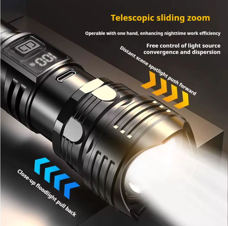 LED Strong Flashlight - USB Rechargeable Tactical Torch, High Power Lamp 1000m Bright