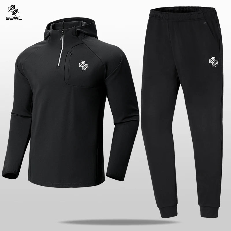 Men's warm long-sleeve sports set - For indoor and outdoor fitness, running, and casual wear in autumn, spring and winter.
