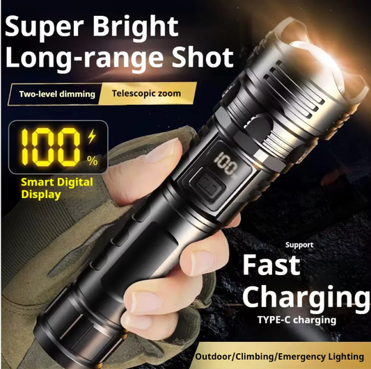 LED Strong Flashlight - USB Rechargeable Tactical Torch, High Power Lamp 1000m Bright