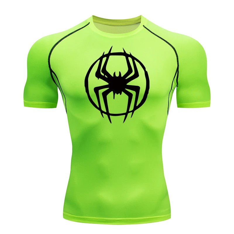 Spider Graphic Compression Shirts for Men - Gym Workout, Running Rash Guard Undershirt, Base layers Sporty Quick Dry T-shirt Tees Tops