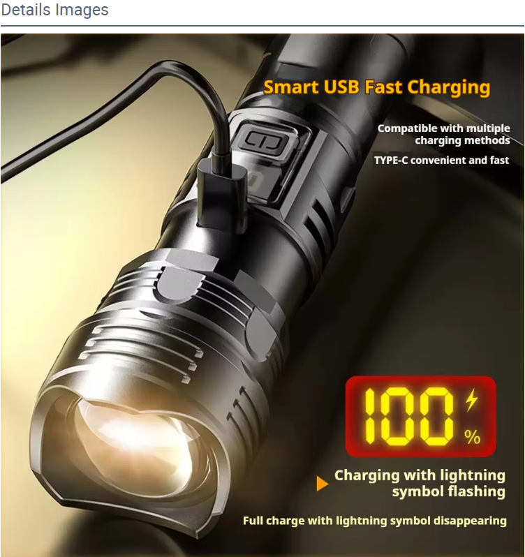 LED Strong Flashlight - USB Rechargeable Tactical Torch, High Power Lamp 1000m Bright