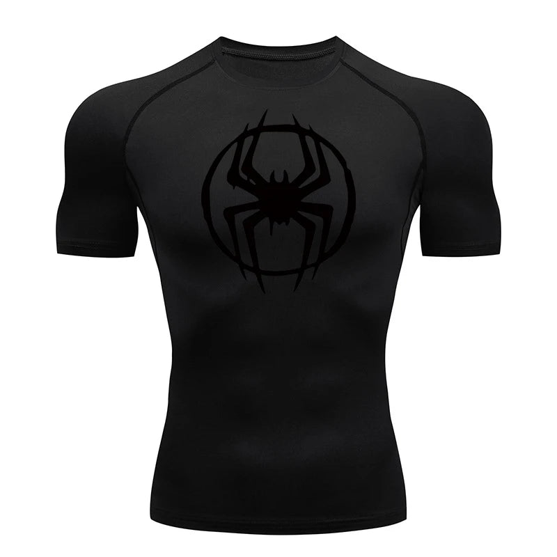 Spider Graphic Compression Shirts for Men - Gym Workout, Running Rash Guard Undershirt, Base layers Sporty Quick Dry T-shirt Tees Tops