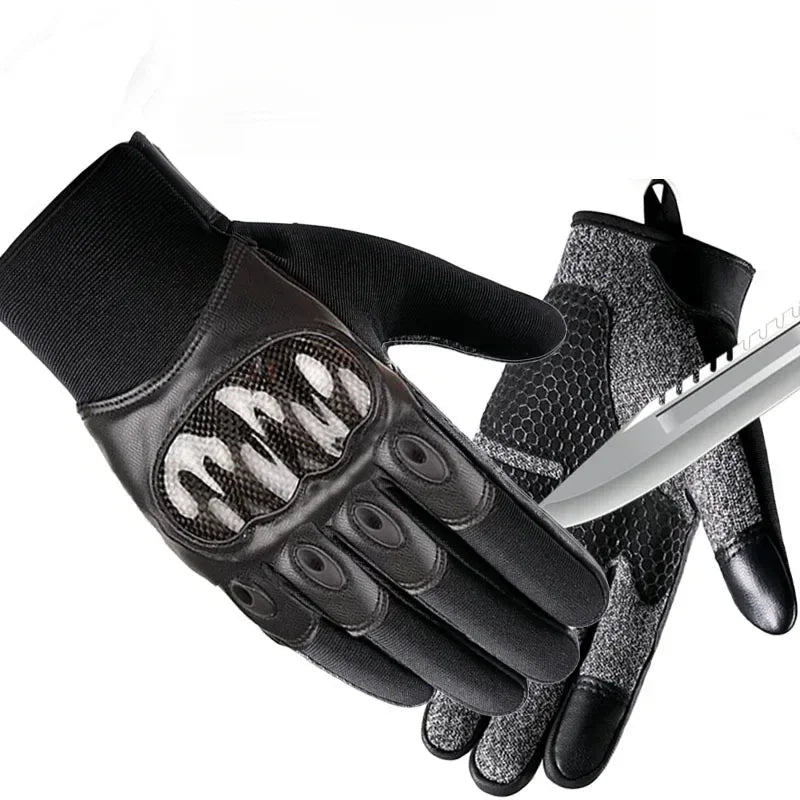 Premium Anti-Stab Moto Gloves - Level 5 Cut Resistant with Carbon Fiber Shell & Sheepskin, Tactical Gear for Military Fans