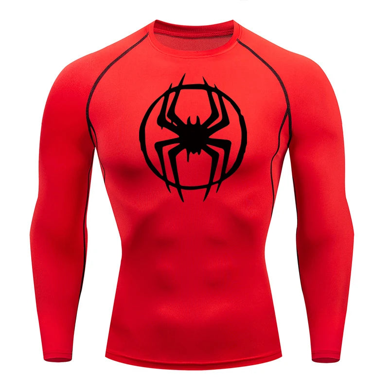 Spider Graphic Compression Shirts for Men - Gym Workout, Running Rash Guard Undershirt, Base layers Sporty Quick Dry T-shirt Tees Tops