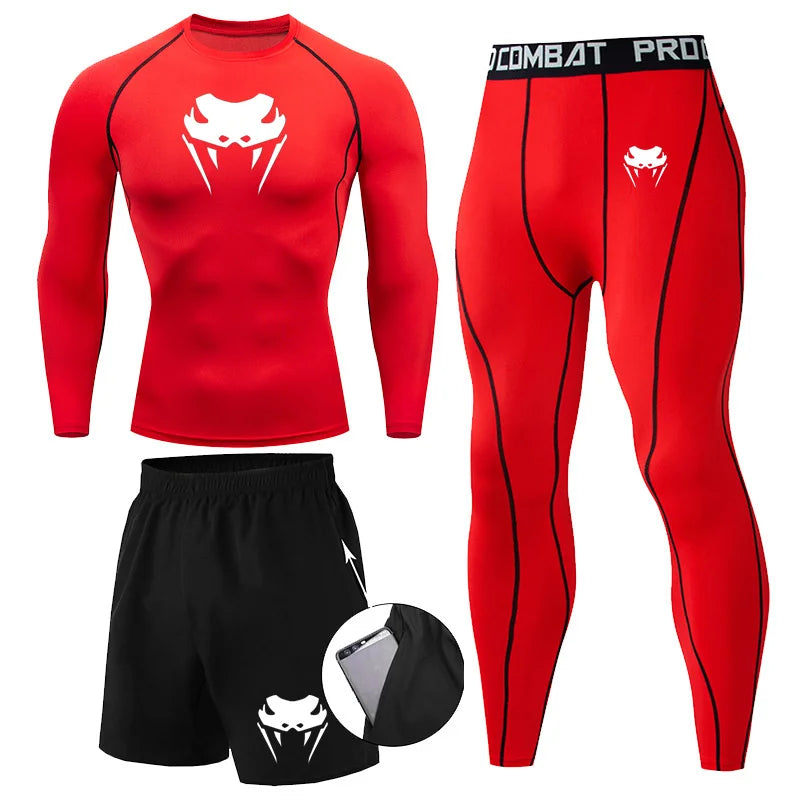 Men Compression Set MMA Long or Short Sleeve T-shirt Men's, Tight Pants Fitness, Bodybuilding, Clothes Rash guard, Sports Suits