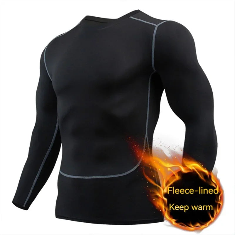 Men's tight warm long-sleeved trousers suit for autumn and winter men's fitness pants shirt running yoga athletes' sport