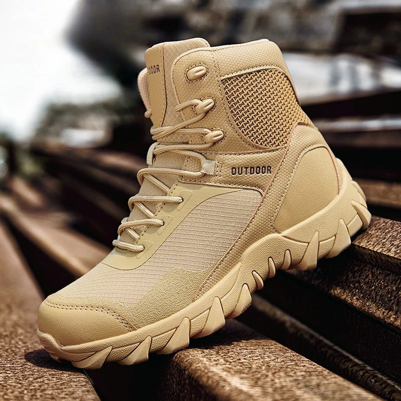 Outdoor Hiking Wear-resistant Non-slip Training Combat Boots Large-size Breathable Sneakers Cross Tied Side Zipper Neutral Shoes