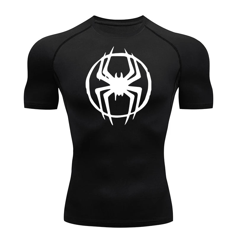 Spider Graphic Compression Shirts for Men - Gym Workout, Running Rash Guard Undershirt, Base layers Sporty Quick Dry T-shirt Tees Tops
