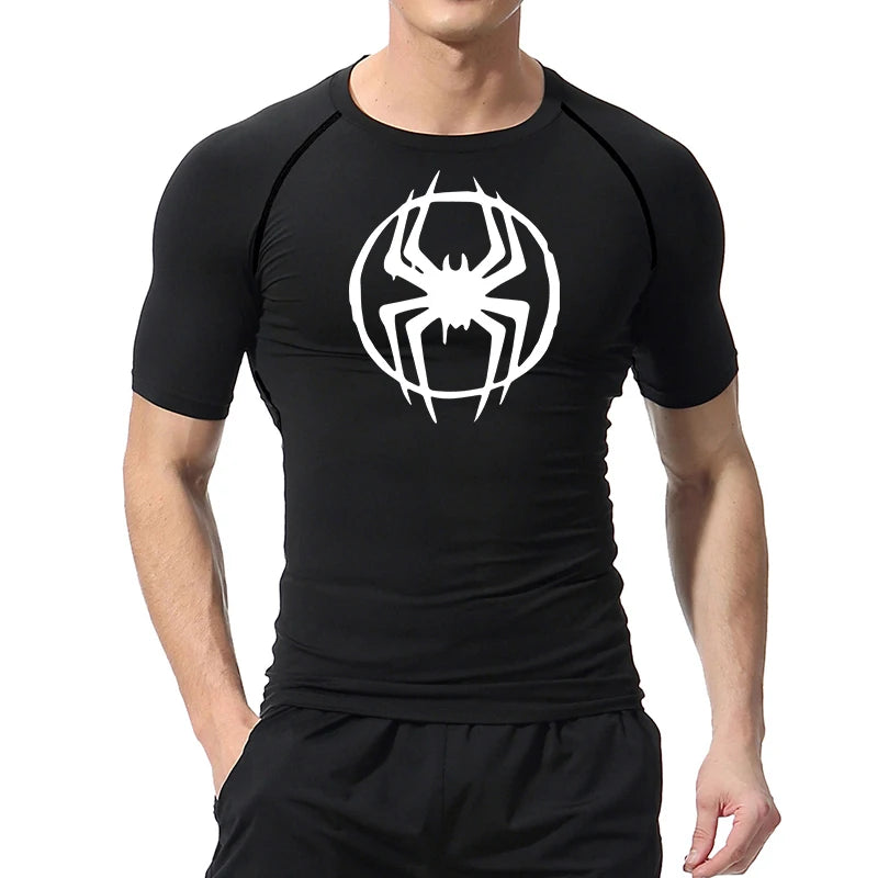 Spider Graphic Compression Shirts for Men - Gym Workout, Running Rash Guard Undershirt, Base layers Sporty Quick Dry T-shirt Tees Tops