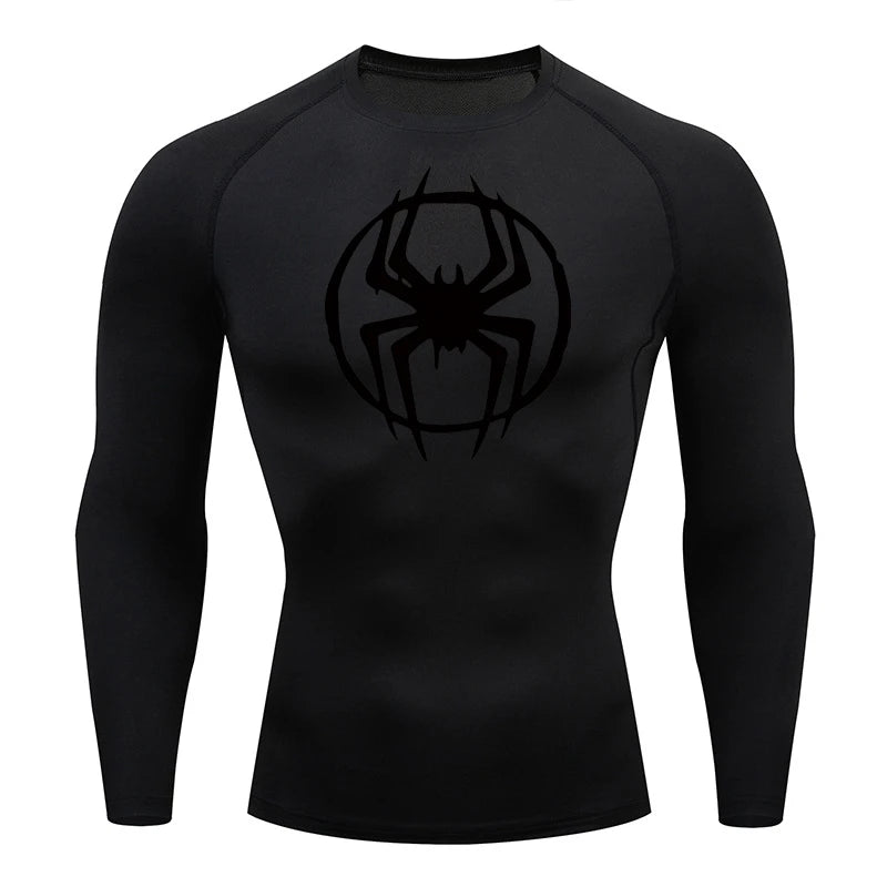 Spider Graphic Compression Shirts for Men - Gym Workout, Running Rash Guard Undershirt, Base layers Sporty Quick Dry T-shirt Tees Tops