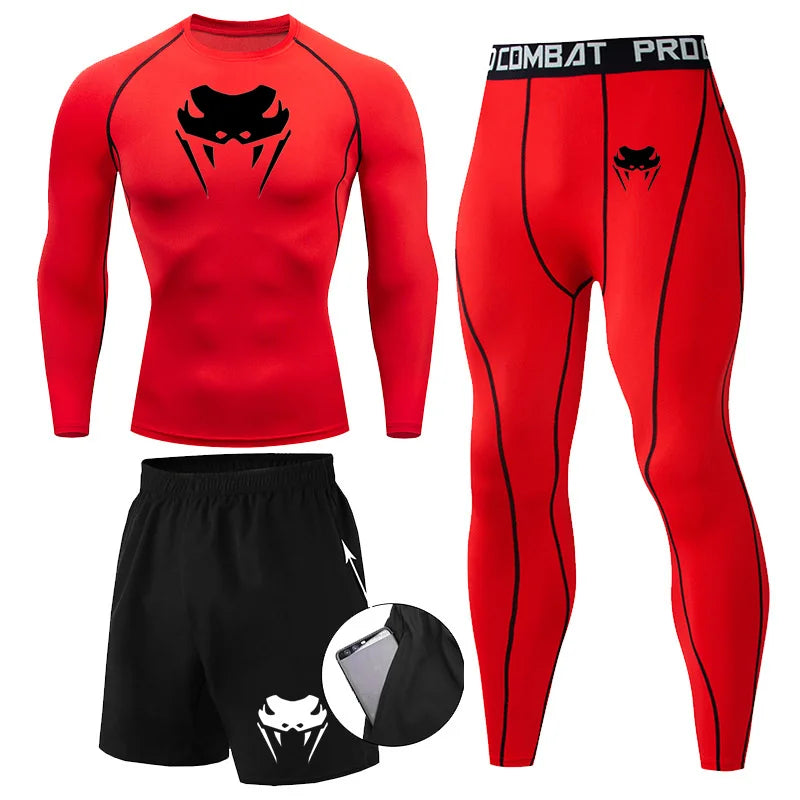Men Compression Set MMA Long or Short Sleeve T-shirt Men's, Tight Pants Fitness, Bodybuilding, Clothes Rash guard, Sports Suits