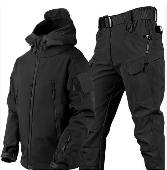 Soft Shell Hiking, Fishing and Outdoor or Indoor Activity Clothing - Two Piece Set, Tactical Uniform Hunting Wear Tracksuits for Men