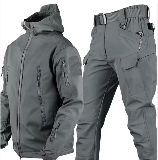 Soft Shell Hiking, Fishing and Outdoor or Indoor Activity Clothing - Two Piece Set, Tactical Uniform Hunting Wear Tracksuits for Men