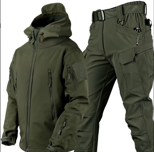 Soft Shell Hiking, Fishing and Outdoor or Indoor Activity Clothing - Two Piece Set, Tactical Uniform Hunting Wear Tracksuits for Men