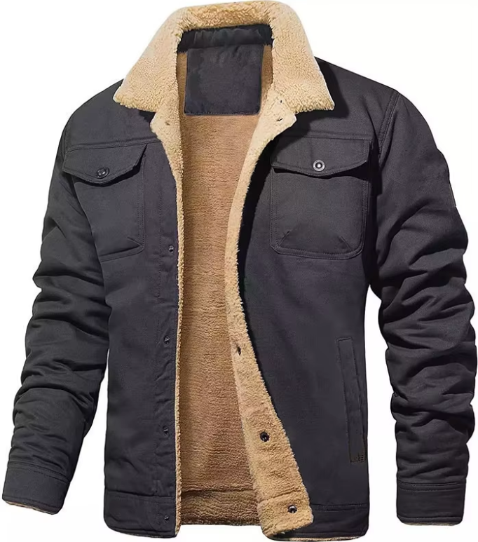 Autumn/Winter Plush Thickened Jacket - Men's Long Sleeve, Cotton Cool, Casual Fashion Top Coat