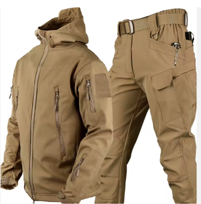 Soft Shell Hiking, Fishing and Outdoor or Indoor Activity Clothing - Two Piece Set, Tactical Uniform Hunting Wear Tracksuits for Men