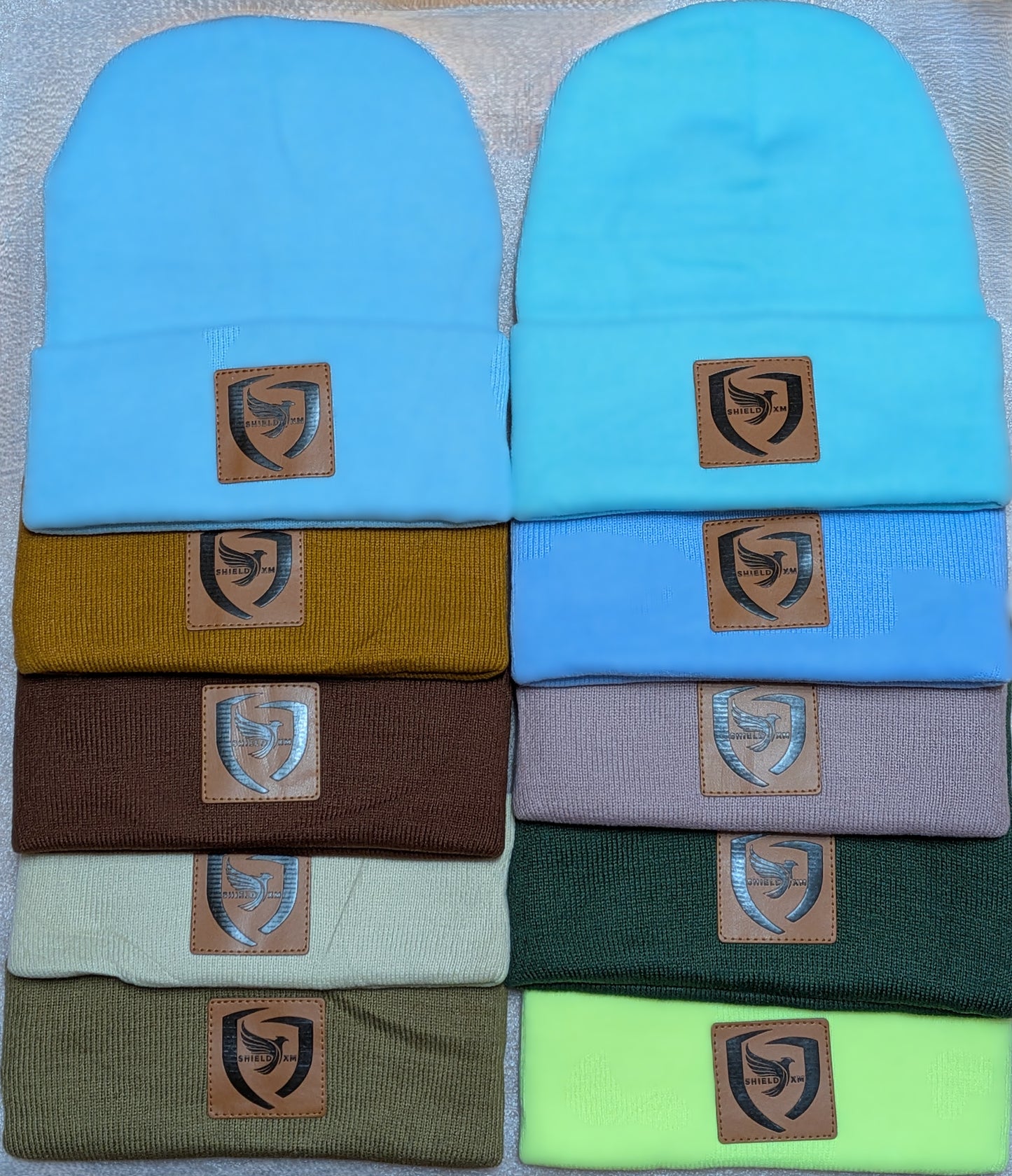 Shield-XM Brand Beanie Hats - Leather Patch, Unisex, Adult & Children, all seasons hats