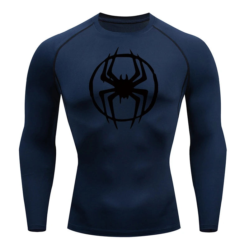 Spider Graphic Compression Shirts for Men - Gym Workout, Running Rash Guard Undershirt, Base layers Sporty Quick Dry T-shirt Tees Tops
