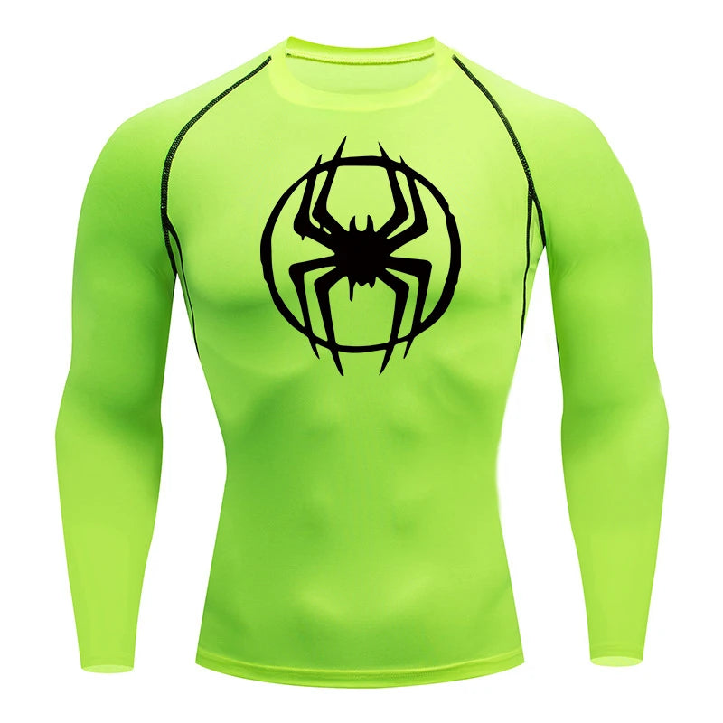 Spider Graphic Compression Shirts for Men - Gym Workout, Running Rash Guard Undershirt, Base layers Sporty Quick Dry T-shirt Tees Tops