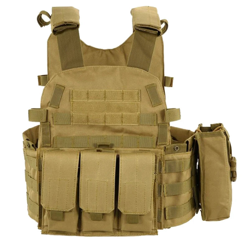 Tactical MOLLE Nylon Vest – Body Armor Plate Carrier for Airsoft, Hunting, and Security Use. Durable combat vest designed for maximum protection and utility, ideal for military simulation, law enforcement, and outdoor tactical games.