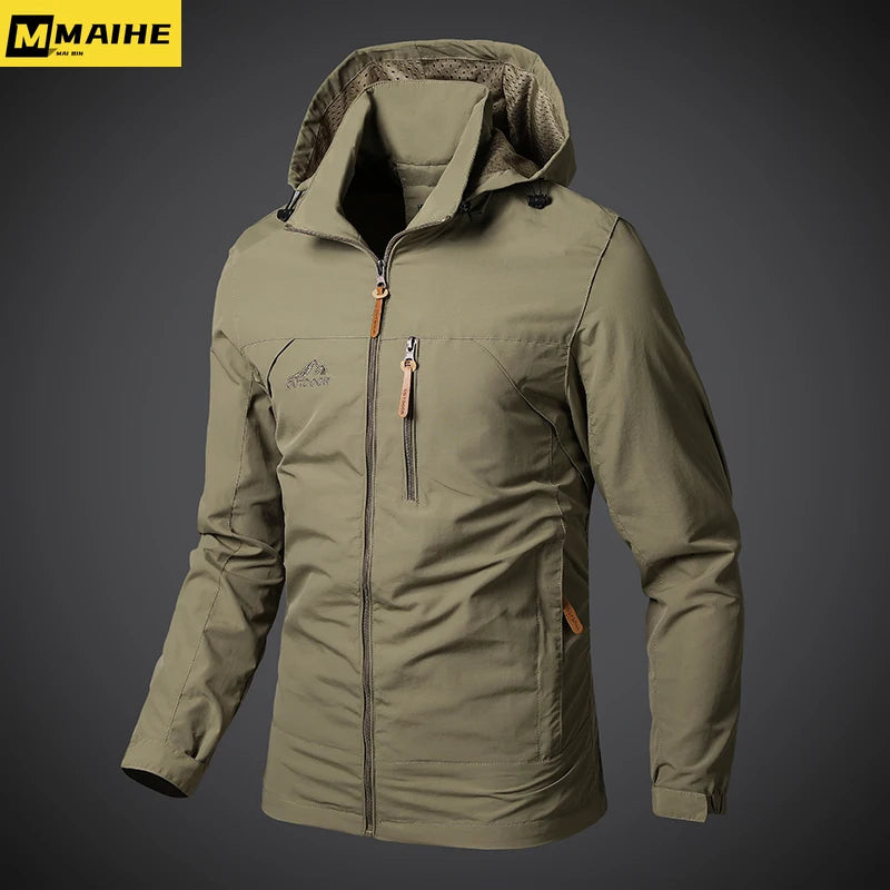 Men's Waterproof Military Windbreaker Jacket – Hooded Combat Coat for Autumn Hiking, Biking & Outdoor Wear