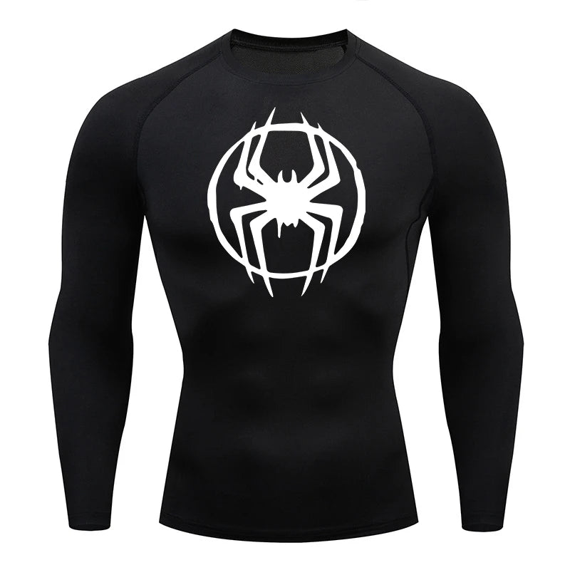 Spider Graphic Compression Shirts for Men - Gym Workout, Running Rash Guard Undershirt, Base layers Sporty Quick Dry T-shirt Tees Tops