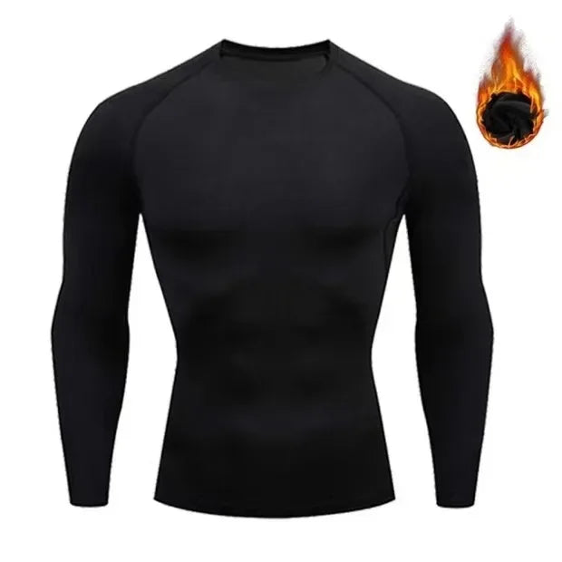 Men's tight warm long-sleeved trousers suit for autumn and winter men's fitness pants shirt running yoga athletes' sport