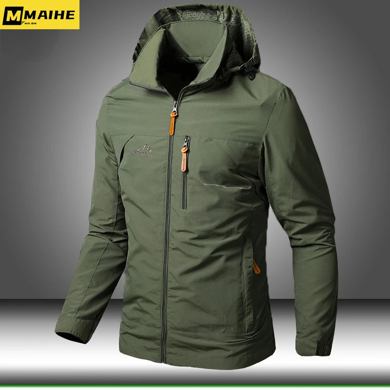 Men's Waterproof Military Windbreaker Jacket – Hooded Combat Coat for Autumn Hiking, Biking & Outdoor Wear