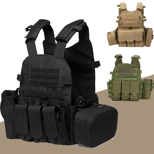 Tactical MOLLE Nylon Vest – Body Armor Plate Carrier for Airsoft, Hunting, and Security Use. Durable combat vest designed for maximum protection and utility, ideal for military simulation, law enforcement, and outdoor tactical games.