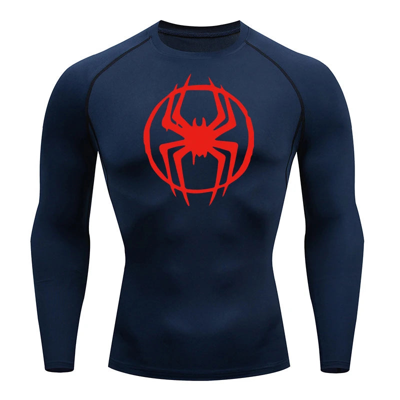Spider Graphic Compression Shirts for Men - Gym Workout, Running Rash Guard Undershirt, Base layers Sporty Quick Dry T-shirt Tees Tops