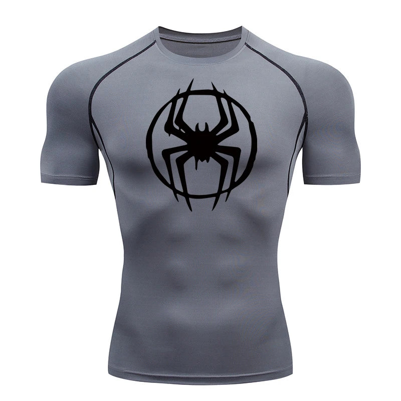 Spider Graphic Compression Shirts for Men - Gym Workout, Running Rash Guard Undershirt, Base layers Sporty Quick Dry T-shirt Tees Tops