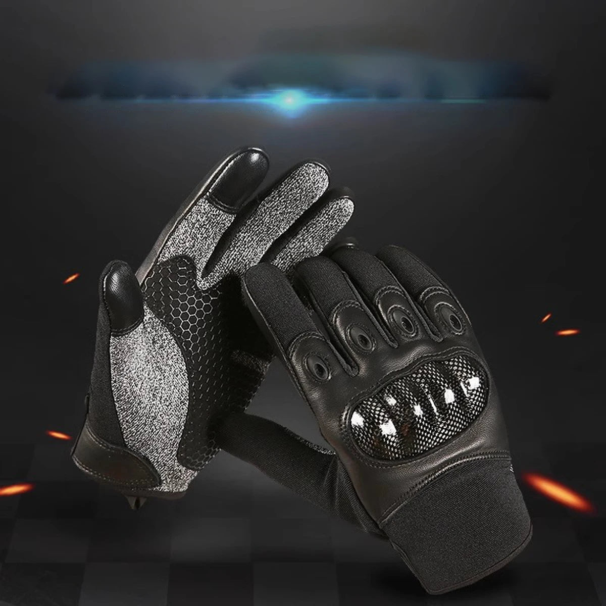 Premium Anti-Stab Moto Gloves - Level 5 Cut Resistant with Carbon Fiber Shell & Sheepskin, Tactical Gear for Military Fans
