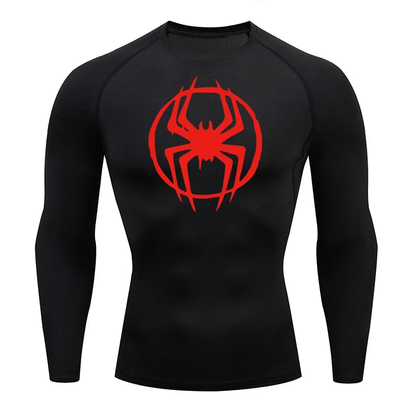 Spider Graphic Compression Shirts for Men - Gym Workout, Running Rash Guard Undershirt, Base layers Sporty Quick Dry T-shirt Tees Tops